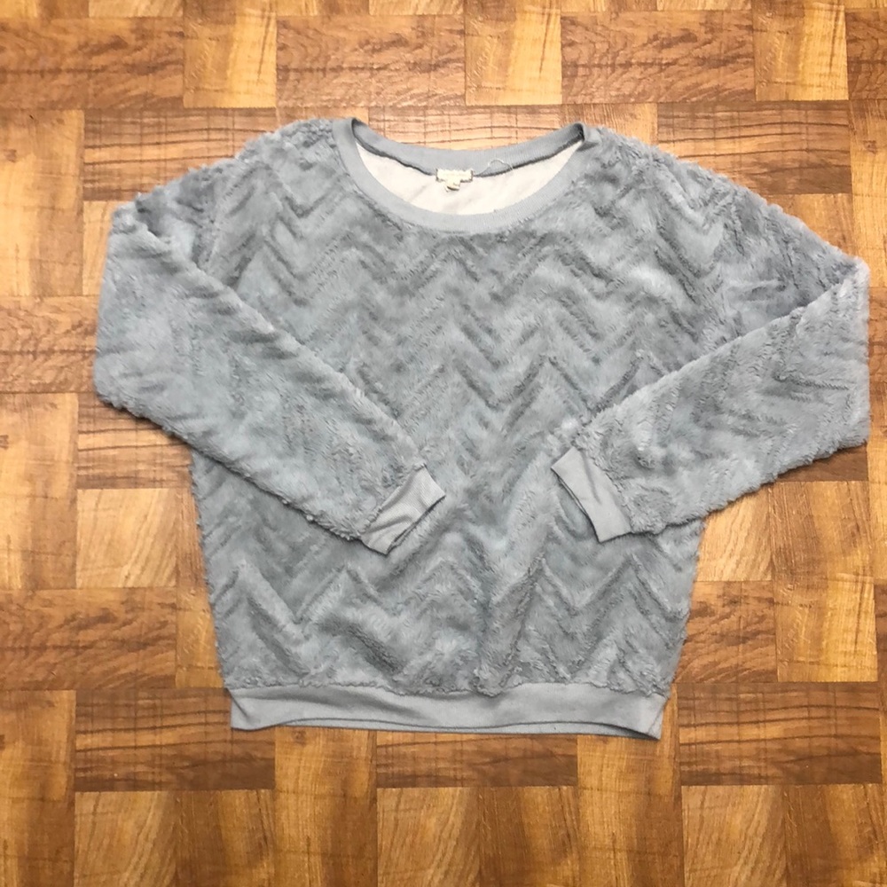 Grey blue fuzzy sweatshirt size L from eyeshadow